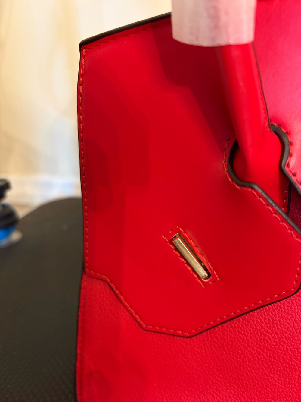 Red Structured Disordered Tote Handbag - Women's Fashion Bag - Picture 5 of 13
